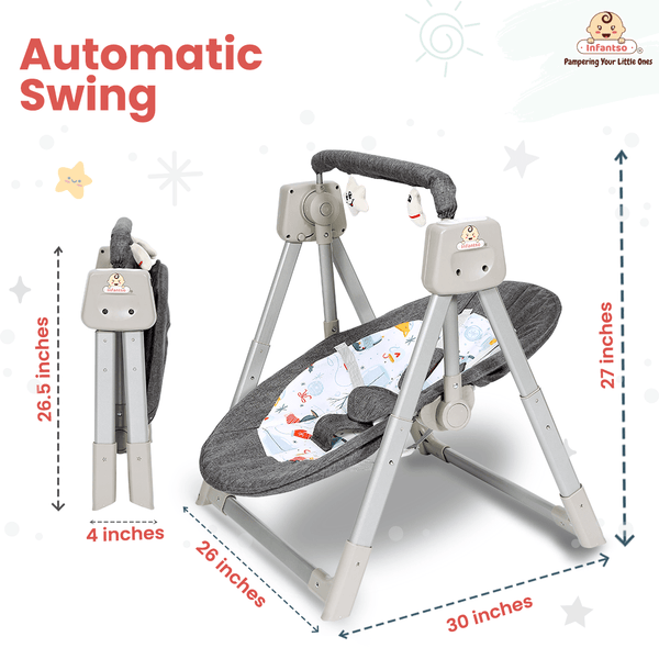 Infantso Automatic Swing Rocker with Bluetooth Remote Control 5 Speeds Music Timer Mosquito Net Toy Bar 0 2 Years