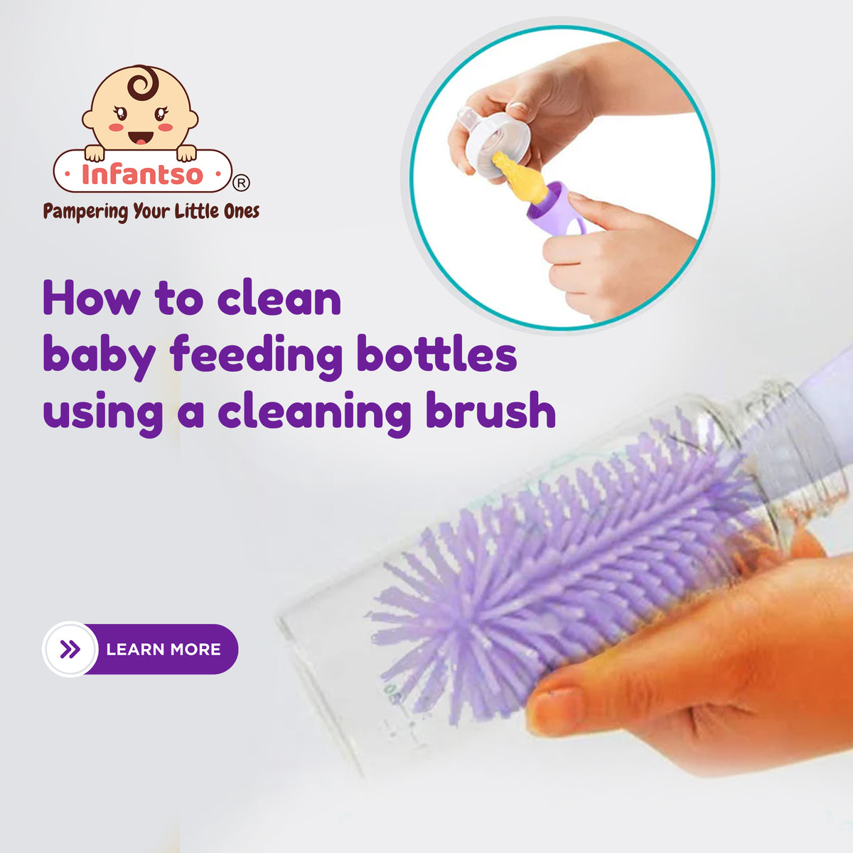 How to clean baby feeding bottles using a cleaning brush