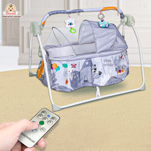 Animal Print Automatic Baby Cradle & Swing with 3-Point Safety Harness, Remote Control, Mosquito Net, Soothing Musical, Extra Cushion, Baby Age 0-2 Years (Grey 2)