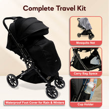 GlideX Travel Stroller: One-Hand Fold, Reclining Seat, Adjustable Canopy, 360° Wheels, 5-Point Harness, 0-3 Years, 15kg