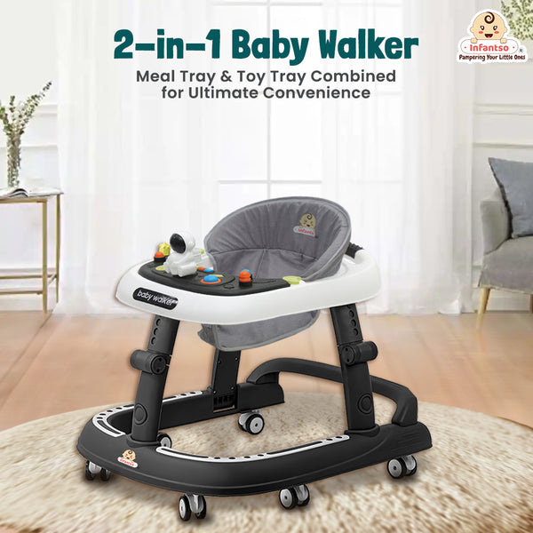 Infantso Space Race Multifunctional Premium Baby Walker: 2-in-1 Foldable Baby Walker with 4-Gear Height Adjustment and Astronaut Toys for Babies 6-24 Months