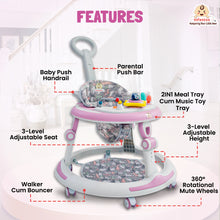 Infantso Sky high 4-in-1 Multifunctional Premium Baby Walker with 3 Level height adjustment and 3 level cushion seat adjustment - Walker, Bouncer, Feeding Table and Parental Push bar, 6 Months to 24 months - 15kgs