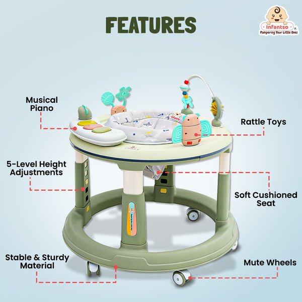 Infantso Roll & Stroll Activity Center & Baby Walker - 5 Heights Adjustments & 360° Rotation (6-24 Months)