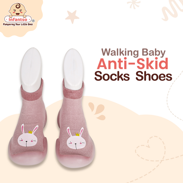 Infantso Cuddle Creatures Anti-Skid Cotton Socks Shoes with Rubber Sole for Walking Babies & Toddlers (6-24 Months)