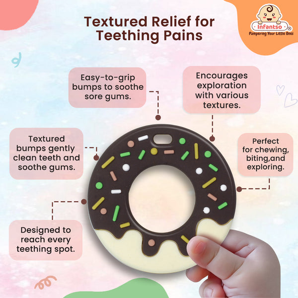 Donut Shape Silicone Teether | BPA-Free Teether, Teething Relief, Baby Teether Silicone, Teething Toy, Sensory Toy, Gum Massager for 4+ months | Teether for baby