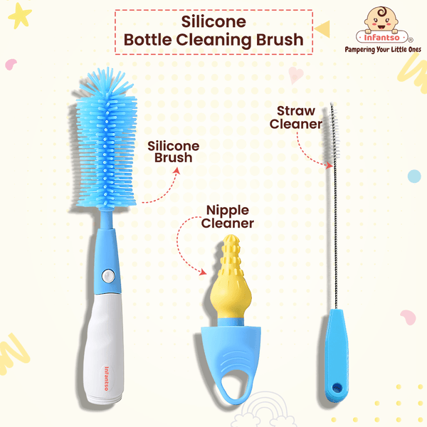 Infantso 3-in-1 Silicone Bottle Cleaning Brush: Deep Clean Baby Bottle, Nipples, and Straws