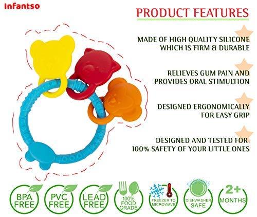 Infantso Non-Toxic Food-Grade Silicone Baby Teether, BPA-Free for Pain-Relief Easy Teething, for 2+ Months Babies (Blue)