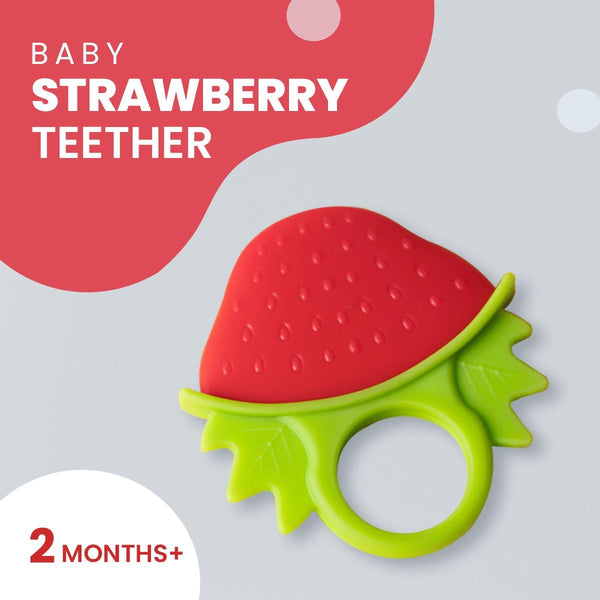 Infantso Non-Toxic Food-Grade Silicone Baby Teether, BPA-Free for Pain-Relief Easy Teething, for 2+ Months Babies (Strawberry)