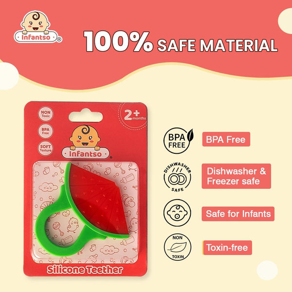 INFANTSO Non-Toxic Food-Grade Silicone Baby Teether Watermelon Shape Teether, BPA-Free for Pain-Relief Easy Teething, for 2+ Months Babies