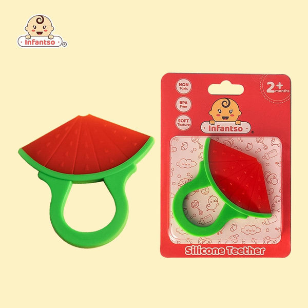 INFANTSO Non-Toxic Food-Grade Silicone Baby Teether Watermelon Shape Teether, BPA-Free for Pain-Relief Easy Teething, for 2+ Months Babies