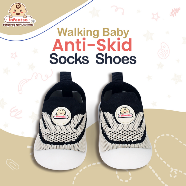 Infantso Knit Kicks Anti-Skid Cotton Socks Shoes with Rubber Sole for Walking Babies & Toddlers (6-24 Months)