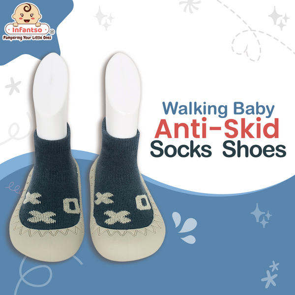 Infantso Teddy Toes Anti-Skid Cotton Socks Shoes with Rubber Sole for Walking Babies & Toddlers (6-24 Months)