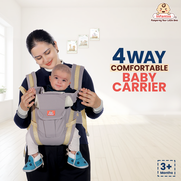 4-way comfortable baby carrier, ergonomic baby carrier, front-facing baby carrier, hip seat baby carrier, newborn baby carrier, baby carrier with head support, baby carrier with leg support, baby carrier with adjustable straps