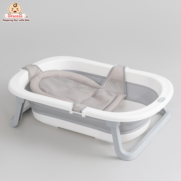 Infantso Anti-Slip Foldable Collapsible Silicone Baby Bathtub with Bath Net and Baby Accessories for Newborns & Toddlers (0+ to 3 years)